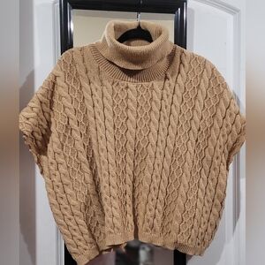LOVELO sleeveles Turtleneck Cable Knit Sweater - Camel